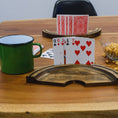 Load image into Gallery viewer, Single dark stained mapple wood card holder with snacks on table
